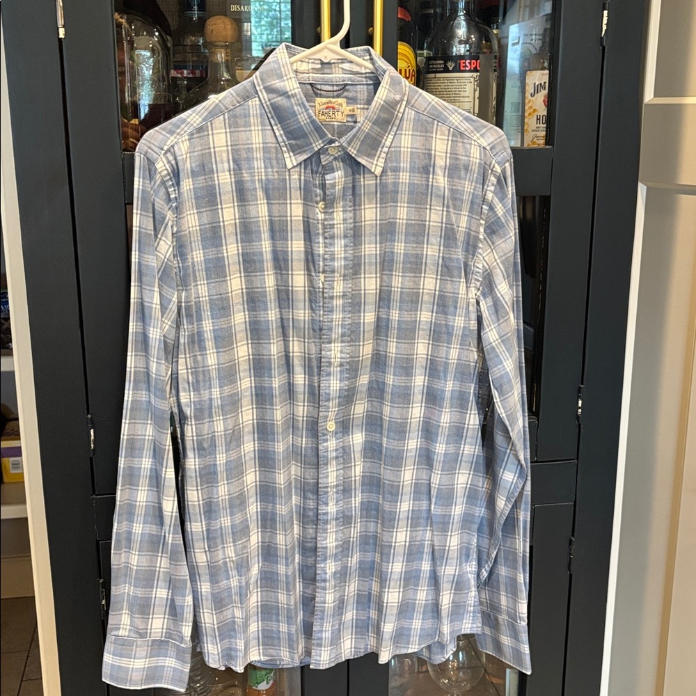 Faherty Light Blue and White Checkered Shirt